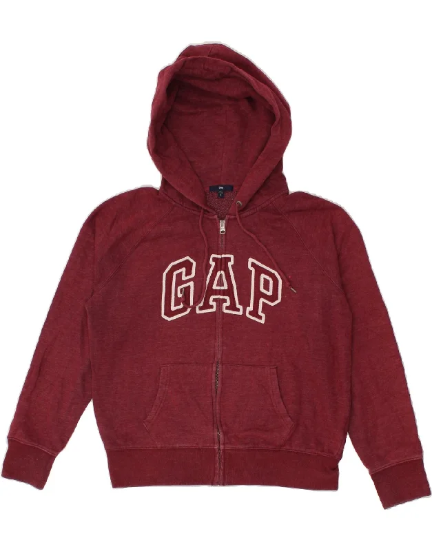 GAP Womens Graphic Zip Hoodie Sweater UK 16 Large Burgundy Cotton Velvet Chenille Corduroy