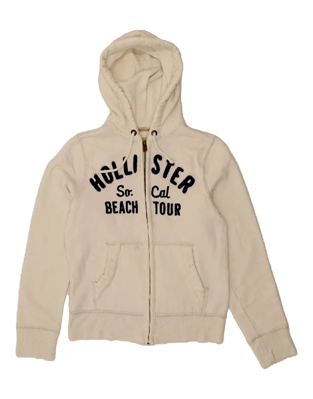 HOLLISTER Mens Graphic Zip Hoodie Sweater Small Off White Cotton Transparent Opaque Sheer HOLLISTER Mens Graphic Zip Hoodie Sweater Small Off White Cotton Transparent Opaque Sheer