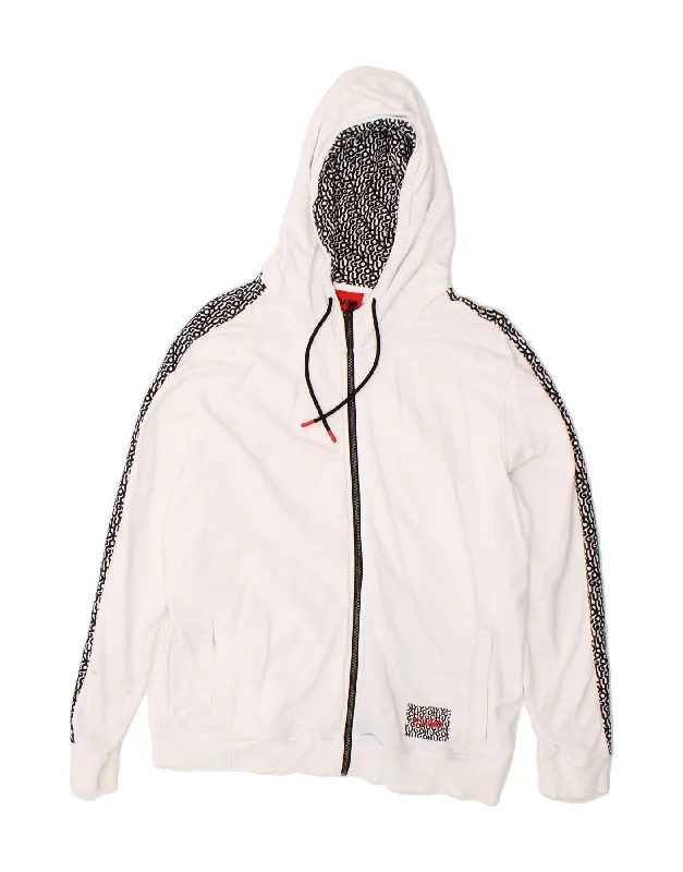 HUGO BOSS Mens Graphic Zip Hoodie Sweater XL White Cotton Chenille Fabric Brocade Fabric Lace Fabric