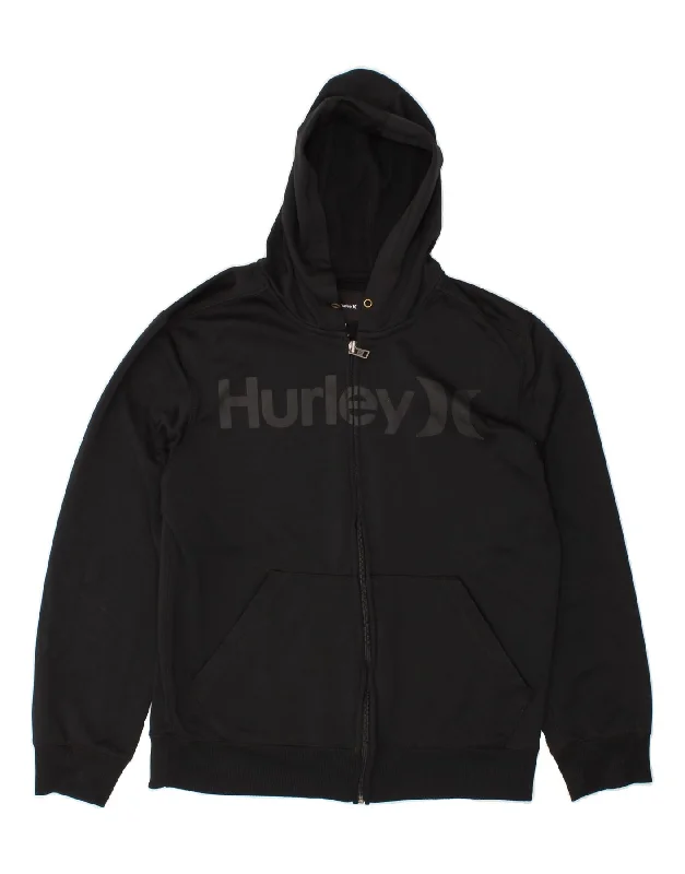 HURLEY Mens Graphic Zip Hoodie Sweater Large Black Polyester Solid Color Striped Floral Print HURLEY Mens Graphic Zip Hoodie Sweater Large Black Polyester Solid Color Striped Floral Print