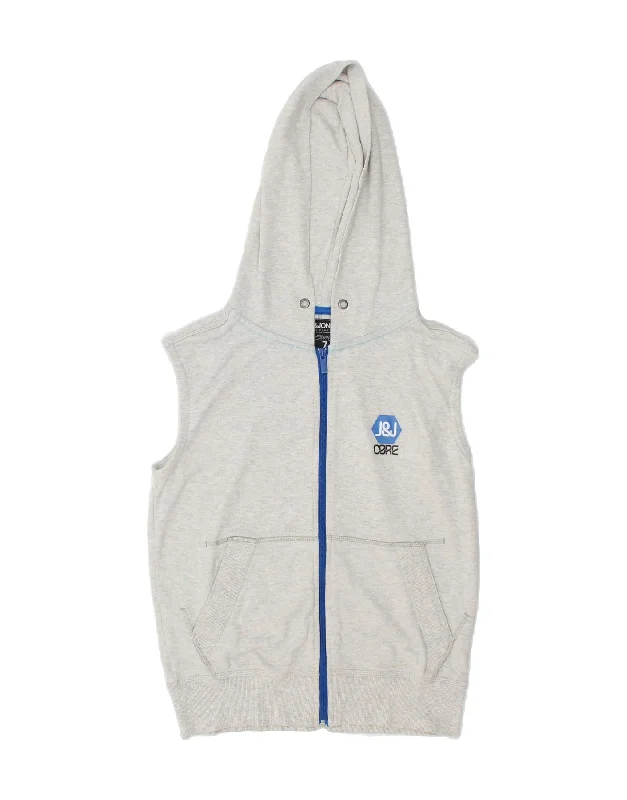 JACK & JONES Mens Sleeveless Zip Hoodie Sweater Small Grey Cotton Spandex Blend Rayon Blend Denim Blend