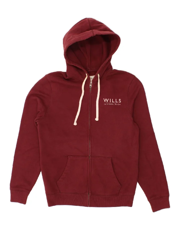 JACK WILLS Mens Classic Fit Zip Hoodie Sweater Medium Burgundy Cotton Turtle Neck Boat Neck Asymmetrical Neck