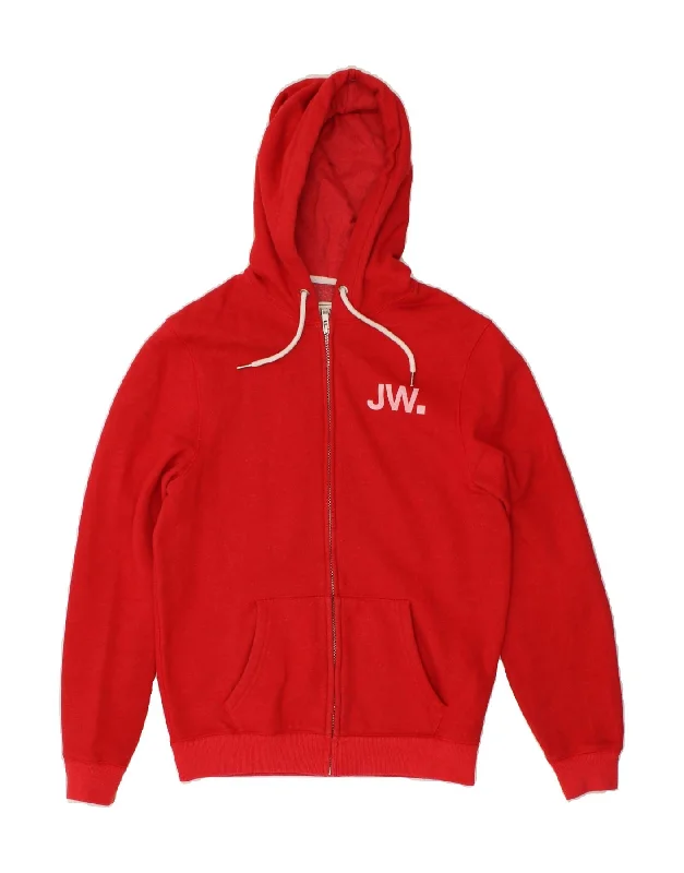JACK WILLS Mens Graphic Zip Hoodie Sweater Medium Red Cotton Polka Dot Checkered Tartan