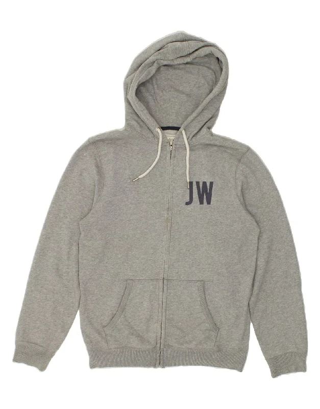 JACK WILLS Mens Graphic Zip Hoodie Sweater Small Grey Cotton Wool Fabric Cashmere Fabric Tweed Fabric