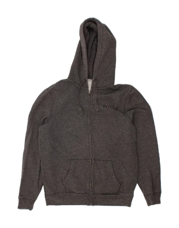 JACK WILLS Mens Zip Hoodie Sweater Large Grey Cotton Mesh Blend Leather Blend Suede Blend