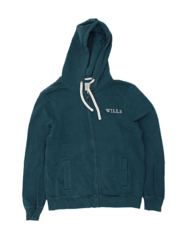 JACK WILLS Mens Zip Hoodie Sweater Medium Turquoise Cotton Notch Collar Peter Pan Collar Cowl Neck