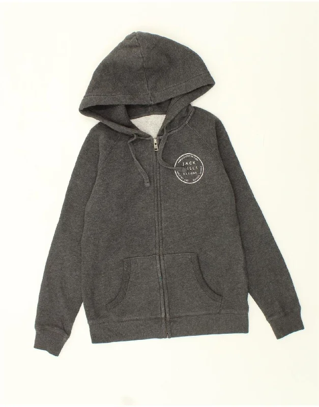 JACK WILLS Womens Graphic Zip Hoodie Sweater UK 10 Small  Grey Cotton Cotton Fabric Linen Fabric Terry Fabric