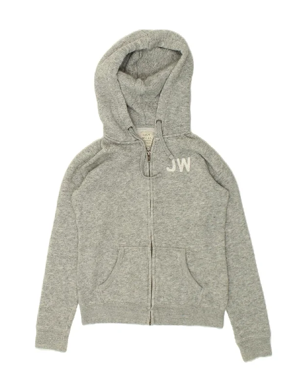 JACK WILLS Womens Oversized Graphic Zip Hoodie Sweater UK 10 Small  Grey Soft Cozy Warm