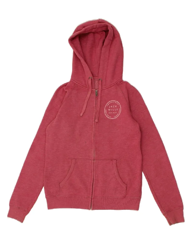 JACK WILLS Womens Oversized Graphic Zip Hoodie Sweater UK 10 Small Pink Lace Blend Ribbed Blend Corduroy Blend