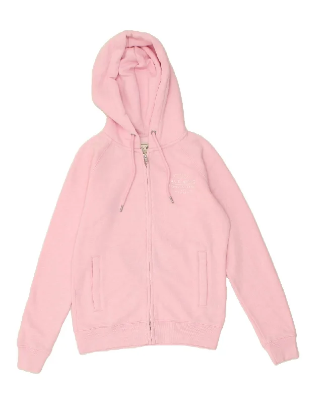 JACK WILLS Womens Zip Hoodie Sweater UK 10 Small Pink Polyester Striped Floral Plaid