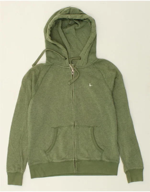 JACK WILLS Womens Zip Hoodie Sweater UK 12 Medium Green Zippered Front Buttoned Front Snap Front
