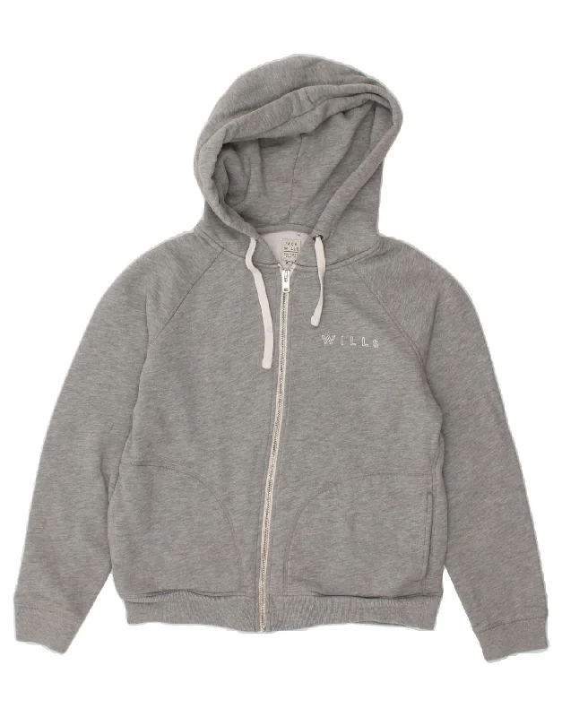 JACK WILLS Womens Zip Hoodie Sweater UK 12 Medium Grey Cotton Embroidered Appliqued Beaded JACK WILLS Womens Zip Hoodie Sweater UK 12 Medium Grey Cotton Embroidered Appliqued Beaded