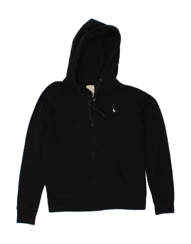 JACK WILLS Womens Zip Hoodie Sweater UK 14 Large Black Cable Knit Ribbed Knit Lace Knit