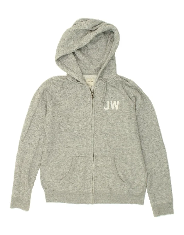 JACK WILLS Womens Zip Hoodie Sweater UK 14 Large  Grey Cotton Welt Pockets Slit Pockets Flap Pockets