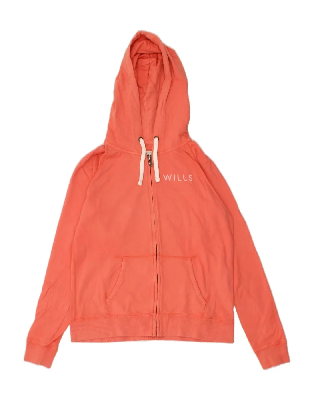 JACK WILLS Womens Zip Hoodie Sweater UK 14 Large Orange Cotton Mesh Blend Leather Blend Suede Blend