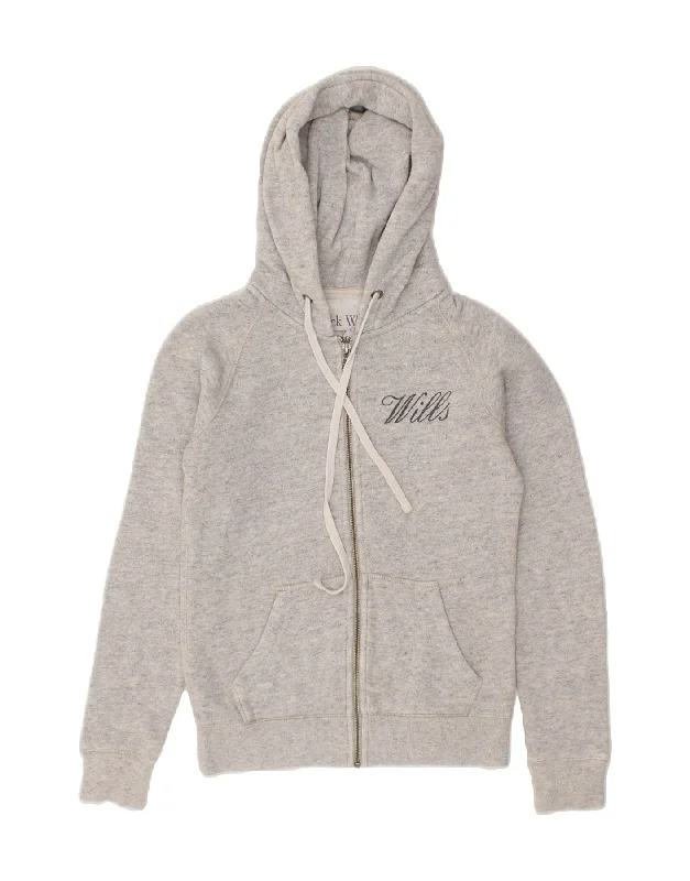 JACK WILLS Womens Zip Hoodie Sweater UK 6 XS Grey Hooded Sweater Collared Sweater Shawl Collar