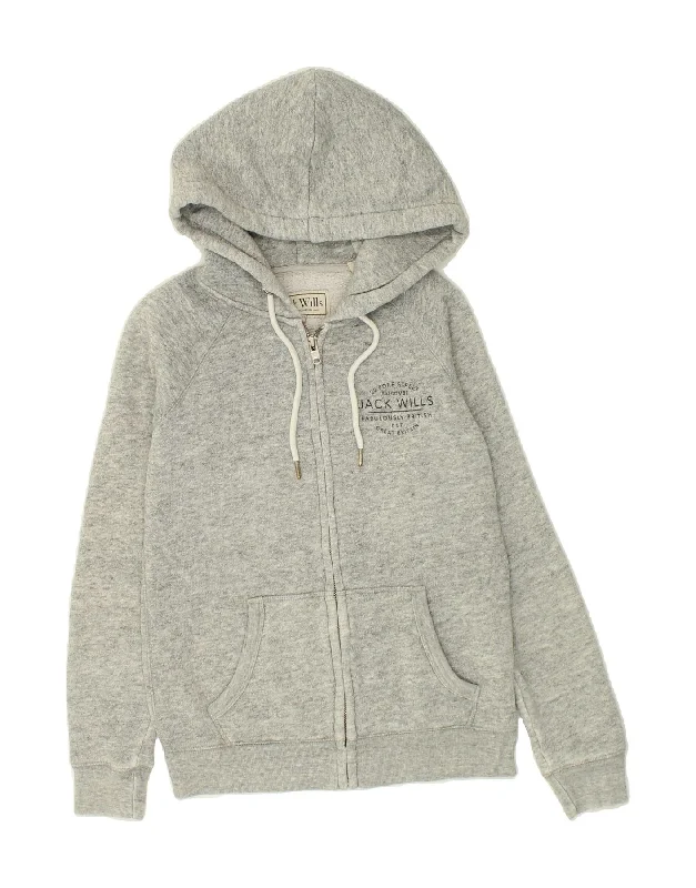 JACK WILLS Womens Zip Hoodie Sweater UK 8 Small  Grey Cotton Nylon Fabric Polyester Fabric Spandex Fabric