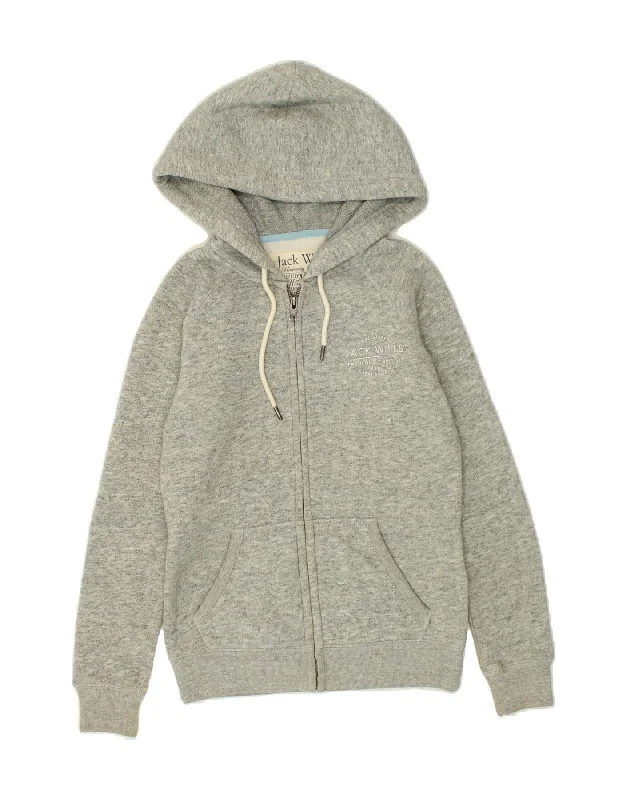 JACK WILLS Womens Zip Hoodie Sweater UK 8 Small  Grey Cotton Fleece Fabric Down Fabric Feather Fabric
