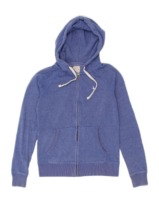 JACK WILLS Womens Zip Hoodie Sweater UK 8 Small Purple Cotton Solid Print Embellished