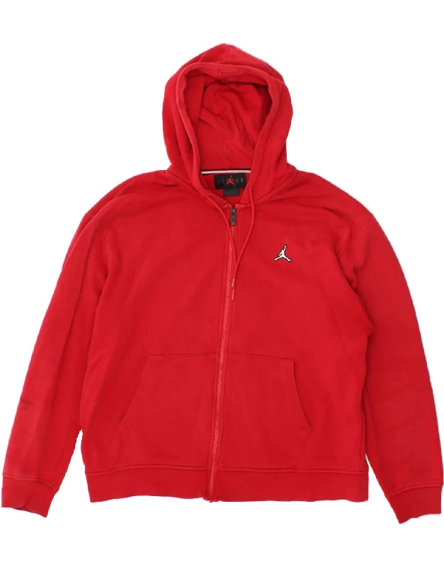 JORDAN Mens Zip Hoodie Sweater XL Red Cotton Velvet Chenille Corduroy