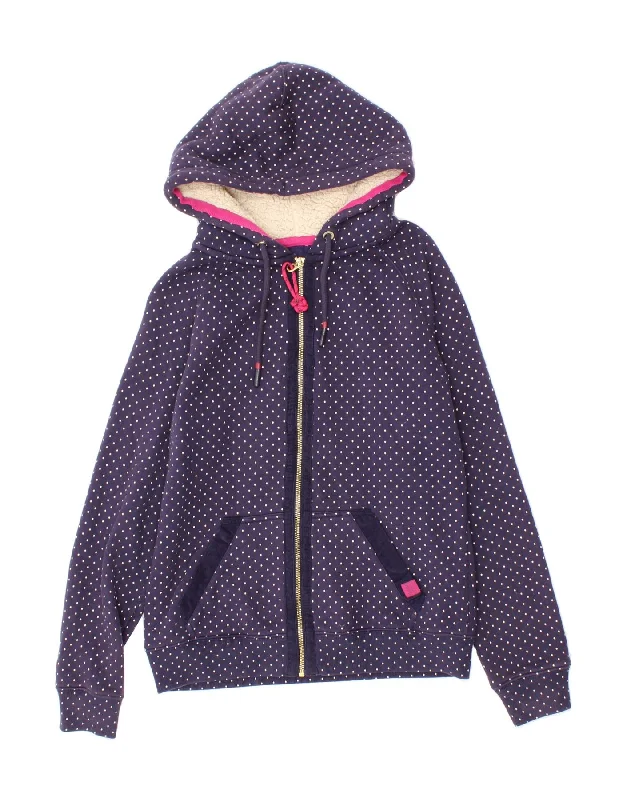 JOULES Womens Zip Hoodie Sweater UK 12 Medium  Navy Blue Polka Dot Cotton Glossy Satin Silk