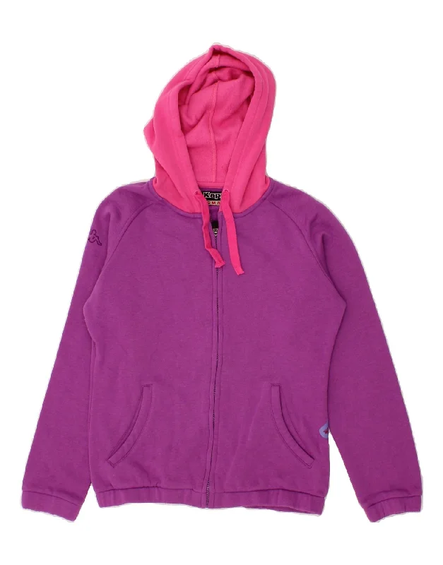 KAPPA Womens Graphic Zip Hoodie Sweater UK 10 Small Purple Colourblock Welt Pockets Slit Pockets Flap Pockets