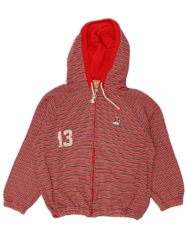 MEC SPORT Womens Graphic Zip Hoodie Sweater IT 46 Large Red Striped Cotton Graphic Sweater Embroidered Appliqued