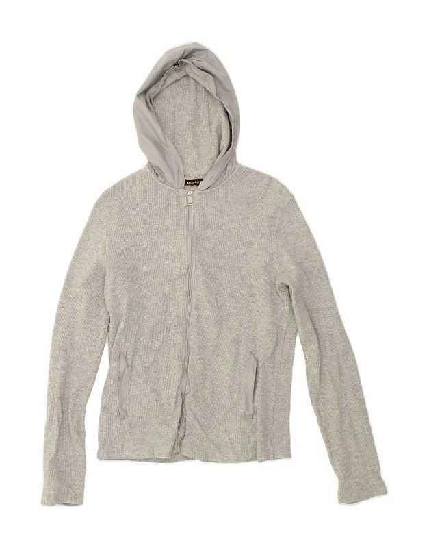 MICHAEL KORS Womens Zip Hoodie Sweater UK 14 Large Grey Cotton Elasticated Padded Insulated