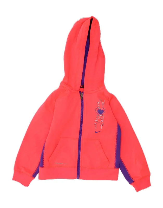 NIKE Girls Therma-Fit Graphic Zip Hoodie Sweater 2-3 Years Pink Polyester Seamless Knitted Crochet NIKE Girls Therma-Fit Graphic Zip Hoodie Sweater 2-3 Years Pink Polyester Seamless Knitted Crochet