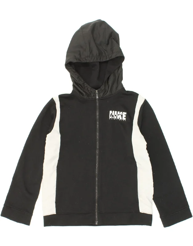 NIKE Girls Zip Hoodie Sweater 10-11 Years Medium Black Colourblock Modern Contemporary Chic
