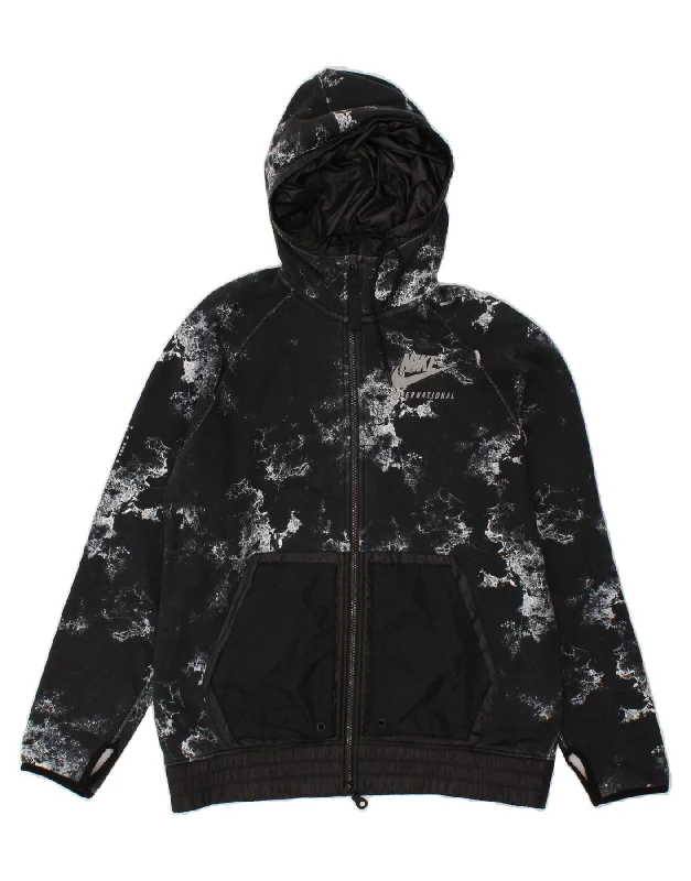 NIKE Mens Graphic Zip Hoodie Sweater Medium Black Tie Dye Cotton Stretchy Elastic Breathable