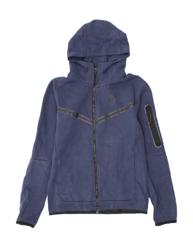 NIKE Mens Graphic Zip Hoodie Sweater XS Navy Blue Cotton Toggled Drawstring Belted