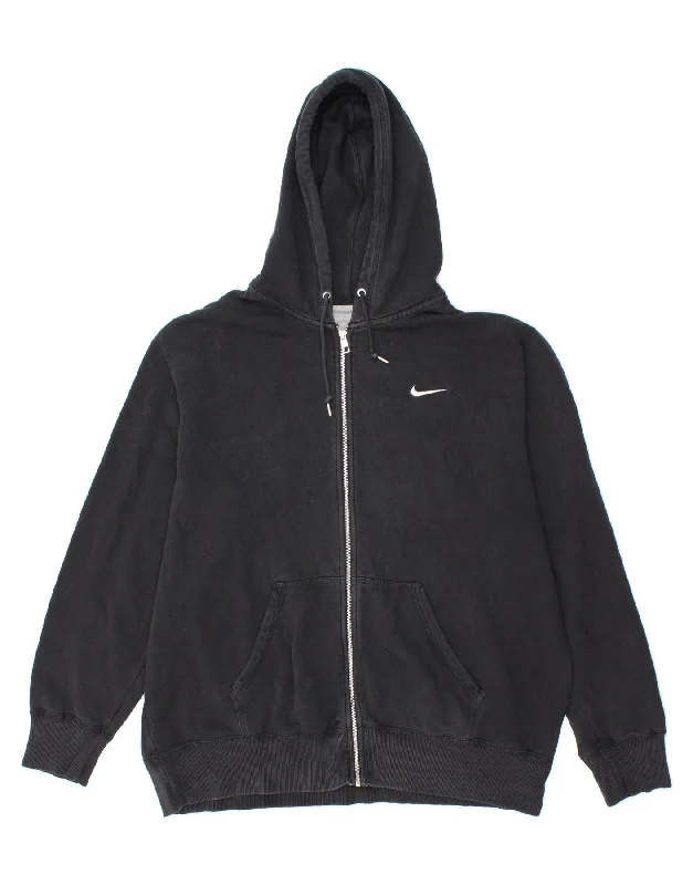 NIKE Mens Tall Zip Hoodie Sweater 2XL Black Cotton Anti-Pilling Anti-Shrink Durable