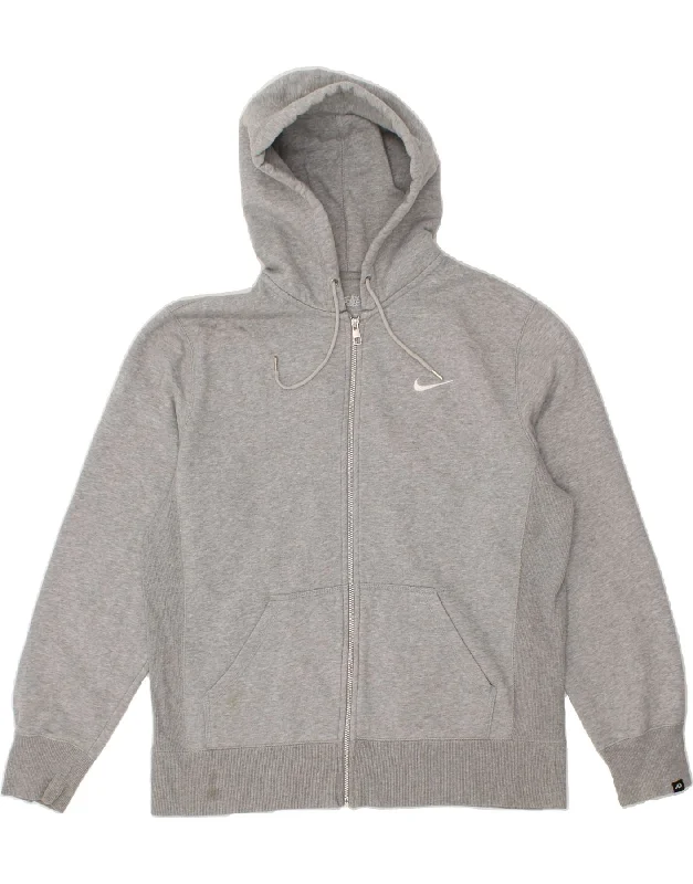 NIKE Mens Zip Hoodie Sweater Large Grey Cotton Slim Fit Regular Fit Oversized