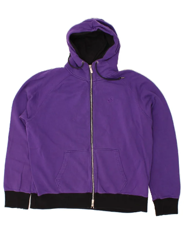NIKE Mens Zip Hoodie Sweater UK 46/48 XL Purple Cotton Neon Metallic Matte