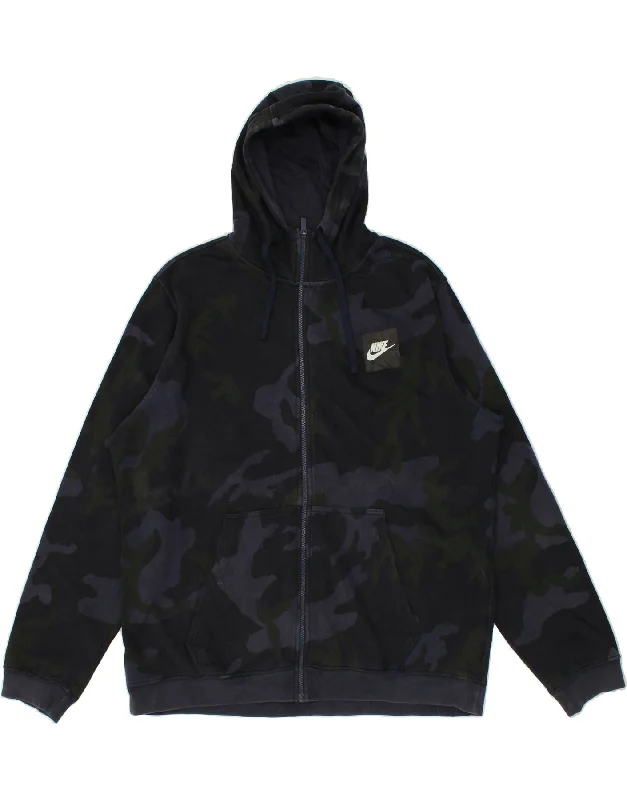 NIKE Mens Zip Hoodie Sweater XL Black Camouflage Modern Contemporary Chic