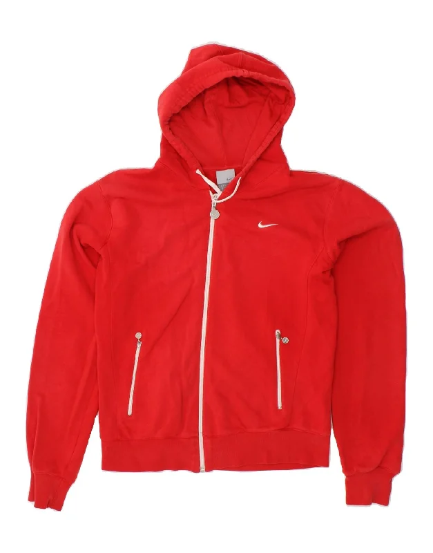 NIKE Womens Zip Hoodie Sweater UK 10/12 Medium Red Cotton Elegant Classic Vintage