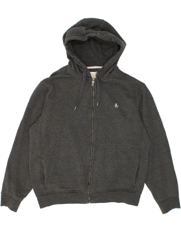 PENGUIN Mens Zip Hoodie Sweater Large Grey Cotton Terry Terry Cloth Terry Knit