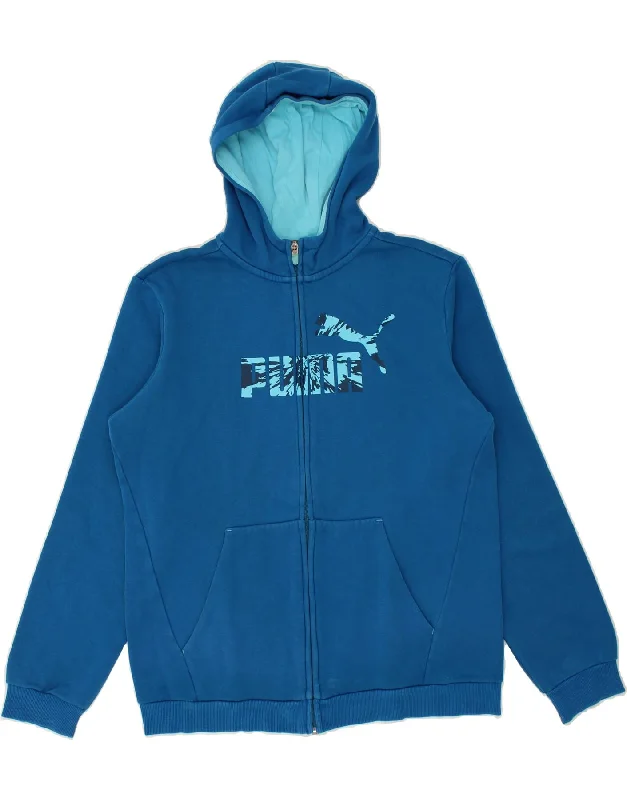 PUMA Girls Graphic Zip Hoodie Sweater 15-16 Years Blue Cotton Silk Blend Satin Velvet PUMA Girls Graphic Zip Hoodie Sweater 15-16 Years Blue Cotton Silk Blend Satin Velvet