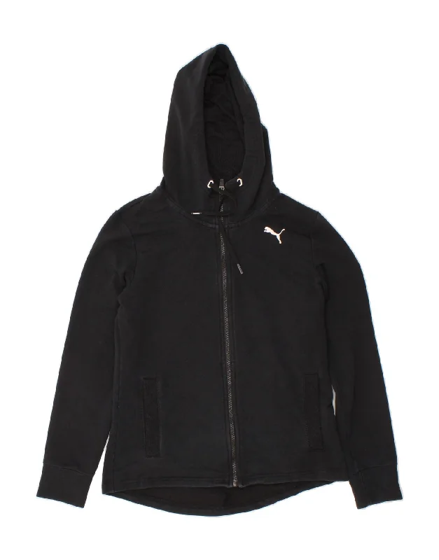 PUMA Womens Graphic Zip Hoodie Sweater UK 10 Small Black Cotton Collared Crew Neck Turtle Neck