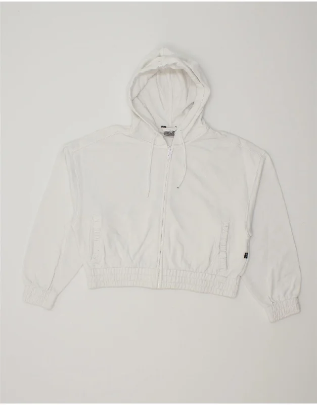 PUMA Womens Oversized Crop Zip Hoodie Sweater UK 10 Small White Cotton Beaded Sweater Sequined Faux Fur PUMA Womens Oversized Crop Zip Hoodie Sweater UK 10 Small White Cotton Beaded Sweater Sequined Faux Fur