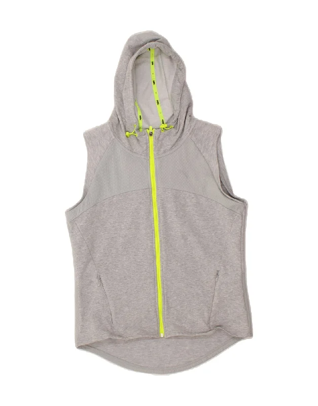 PUMA Womens Sleeveless Zip Hoodie Sweater UK 14 Large Grey Cotton Houndstooth Herringbone Solid