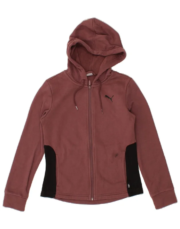PUMA Womens Zip Hoodie Sweater UK 10 Small Brown Colourblock Cotton Beaded Sweater Sequined Faux Fur PUMA Womens Zip Hoodie Sweater UK 10 Small Brown Colourblock Cotton Beaded Sweater Sequined Faux Fur