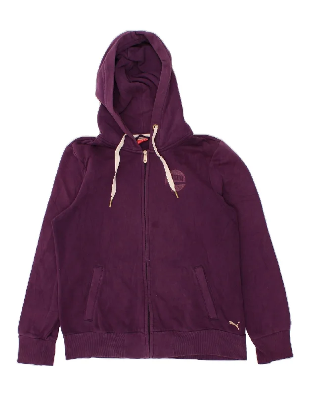 PUMA Womens Zip Hoodie Sweater UK 16 Large  Purple Cotton Beaded Sweater Sequined Faux Fur