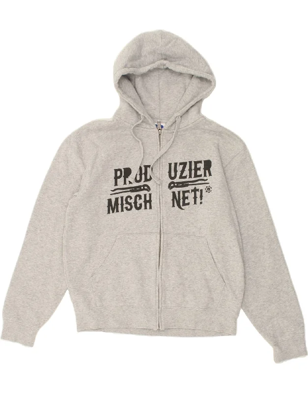 RUSSELL ATHLETIC Mens Graphic Zip Hoodie Sweater Small Grey Cotton Velvet Chenille Corduroy
