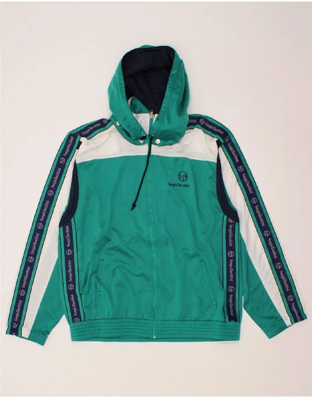 SERGIO TACCHINI Mens Graphic Zip Hoodie Sweater IT 52 Large Green Fitted Loose Oversized