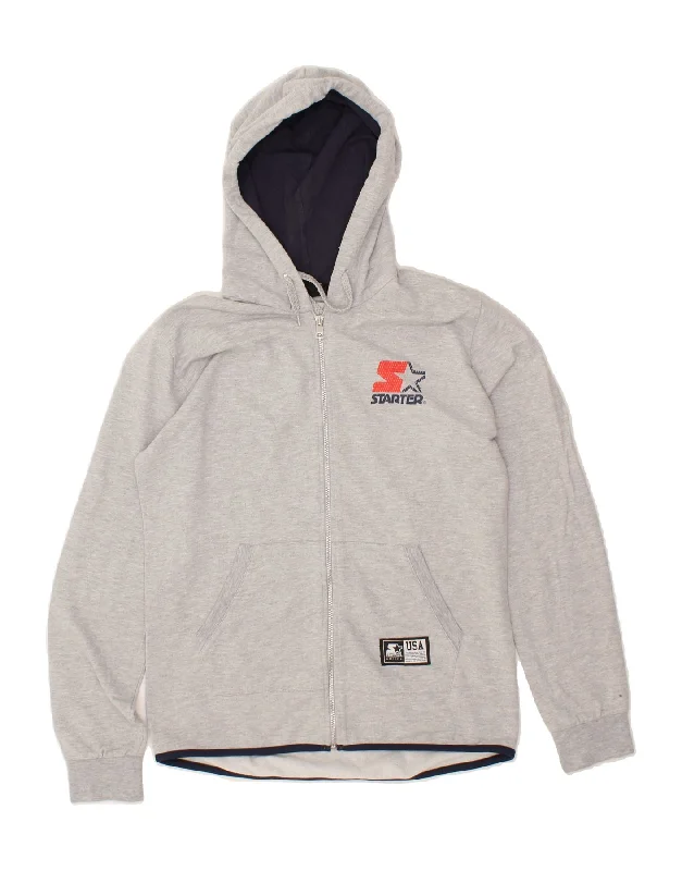STARTER Mens Graphic Zip Hoodie Sweater Medium Grey Cotton Mesh Sweater Canvas Denim