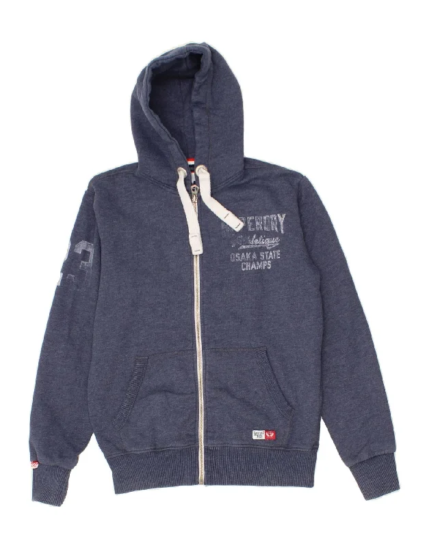 SUPERDRY Mens Graphic Zip Hoodie Sweater Medium Navy Blue Cotton Wool Sweater Cotton Sweater Cashmere Sweater
