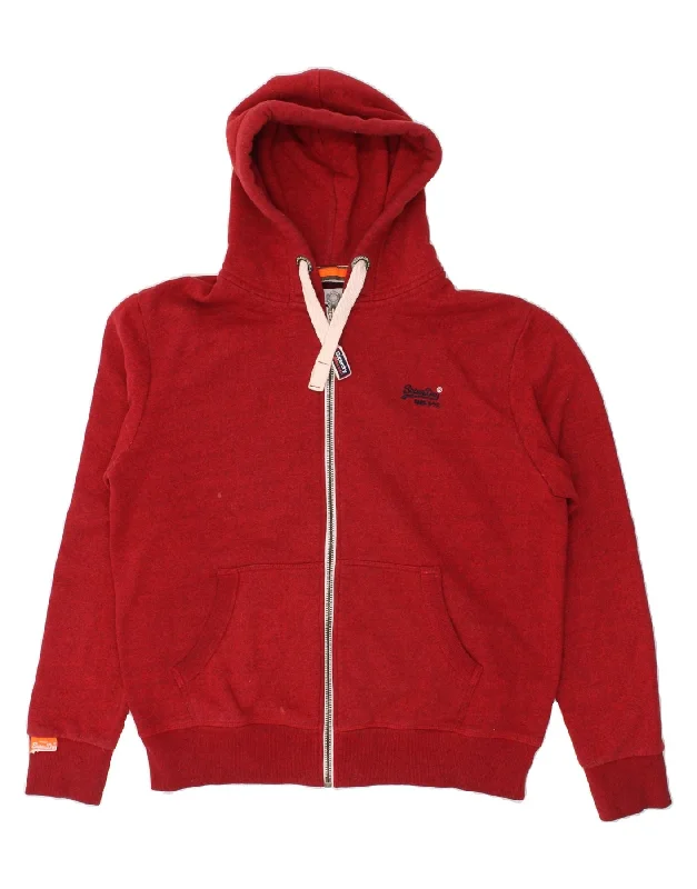 SUPERDRY Mens Zip Hoodie Sweater 2XL Red Cotton Casual Formal Business
