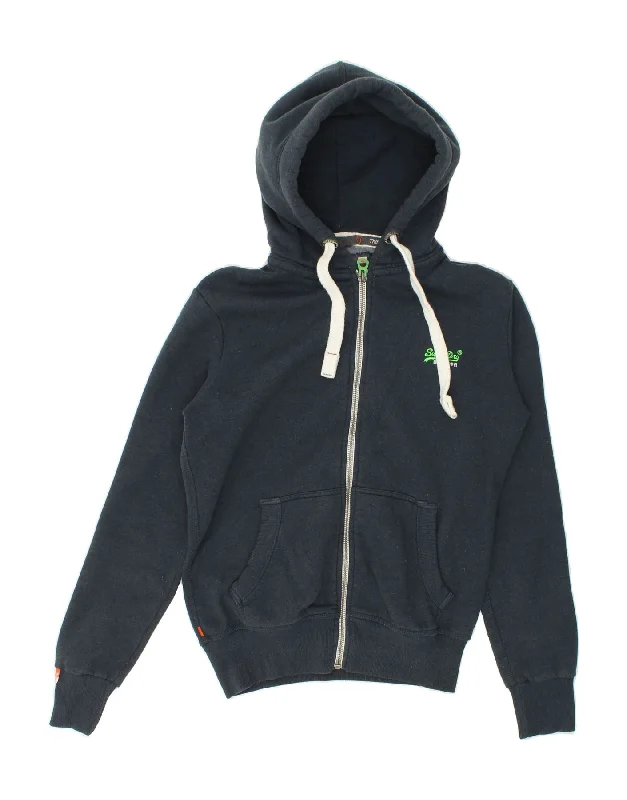 SUPERDRY Mens Zip Hoodie Sweater Medium Navy Blue Cotton Mesh Fabric Canvas Fabric Denim Fabric